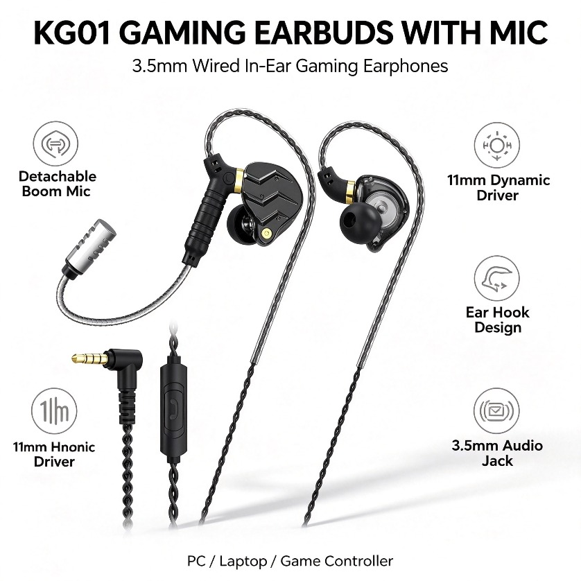 Pc Gaming Earbuds - 마이크가 있는 이어버드 유선 게이밍 분리형