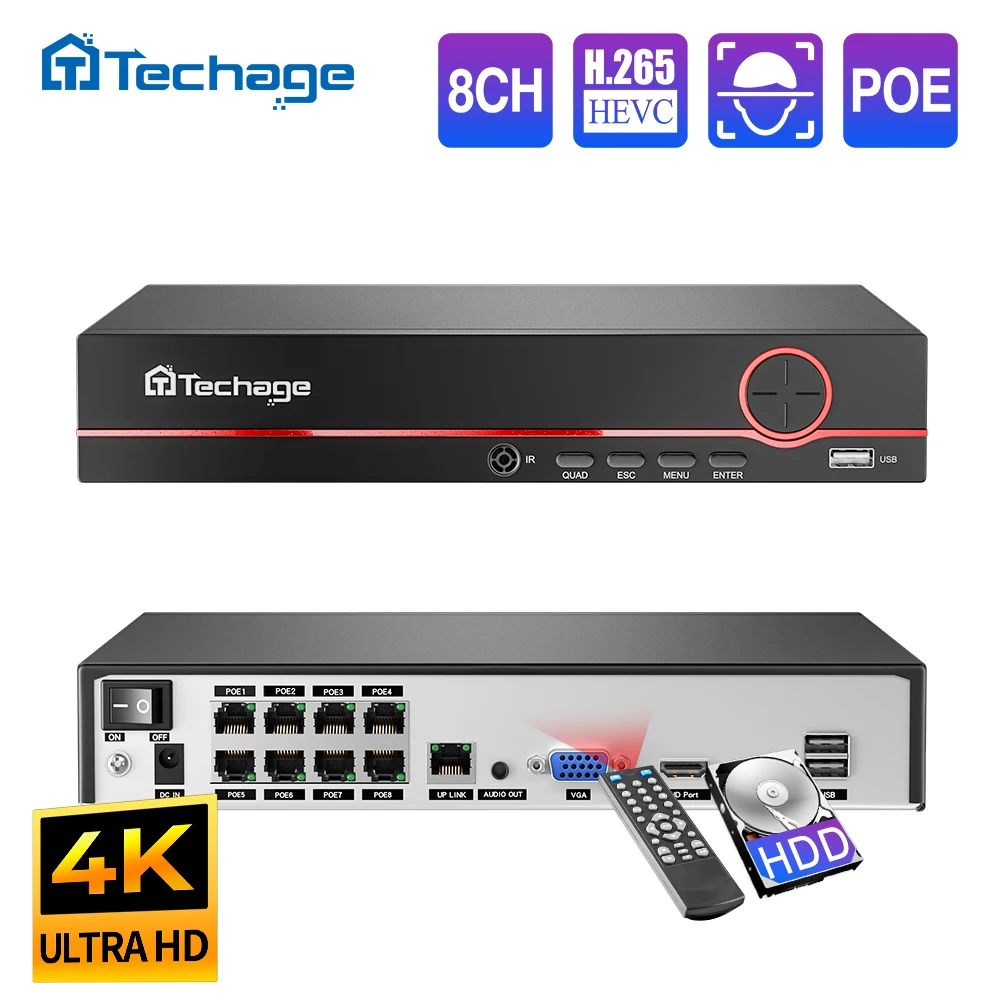 Webcam 4K - 테카지 H.265 8채널 PoE 네트워크 비디오