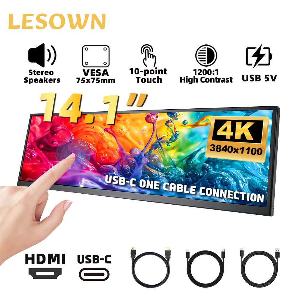 Pc Gaming Ultrawide Monitor - LESOWN PC 케이스 모니터 14.1인치 초광폭
